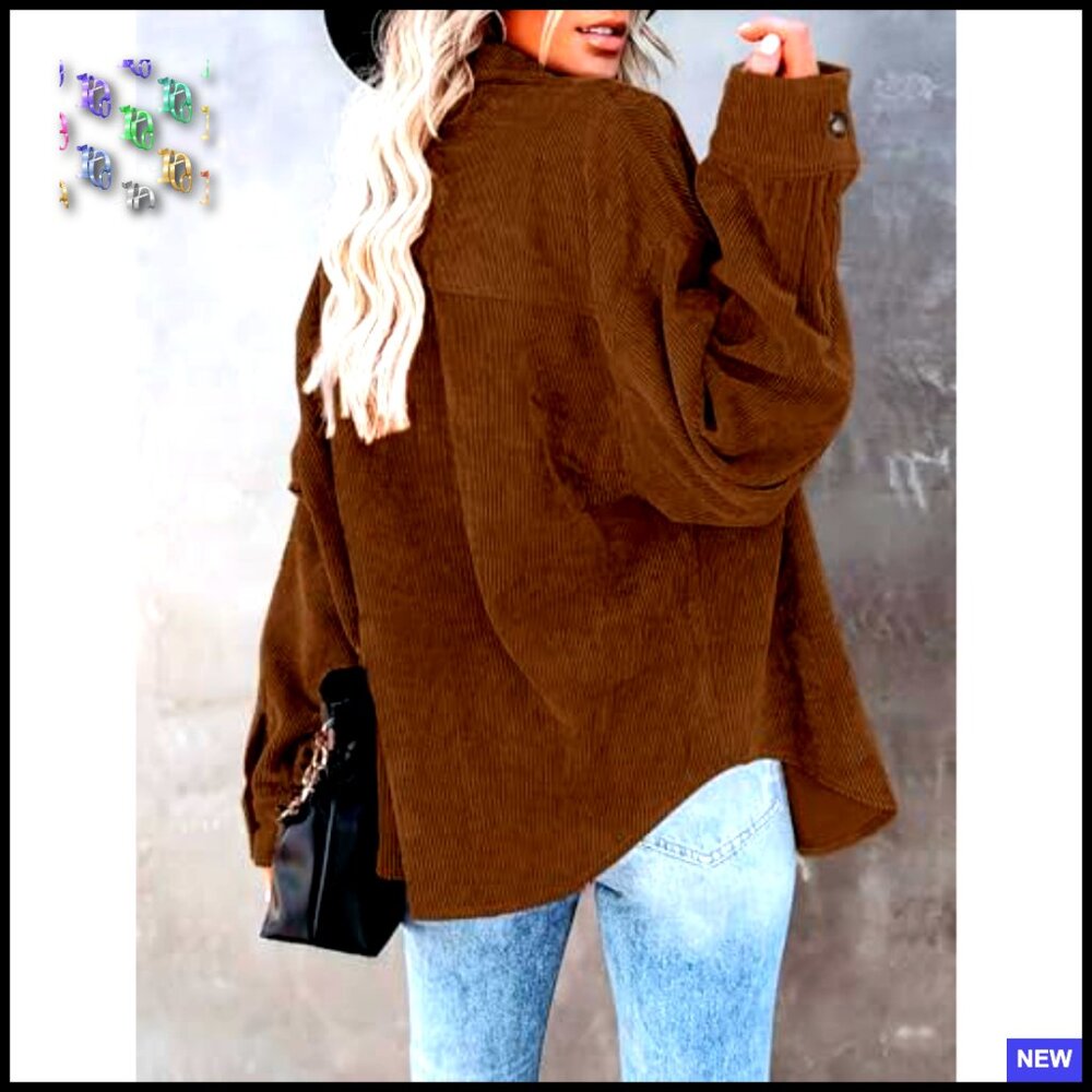Corduroy Shacket Button Down Oversized Casual Lon… - image 5